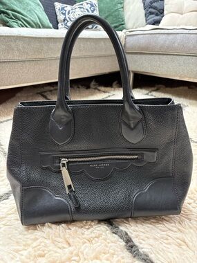 Marc Jacobs Black Leather Satchel with Scalloped Trim